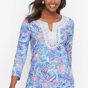 Lace trimmed Tunic, so flattering . XSmall Blue, Pink, Lilac, White